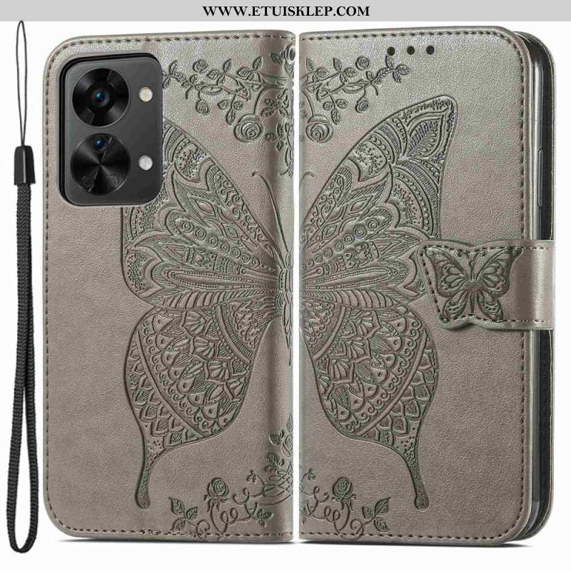 Etui Folio do OnePlus Nord 2T 5G z Łańcuch Etui Na Karty Ze Smyczą Butterfly